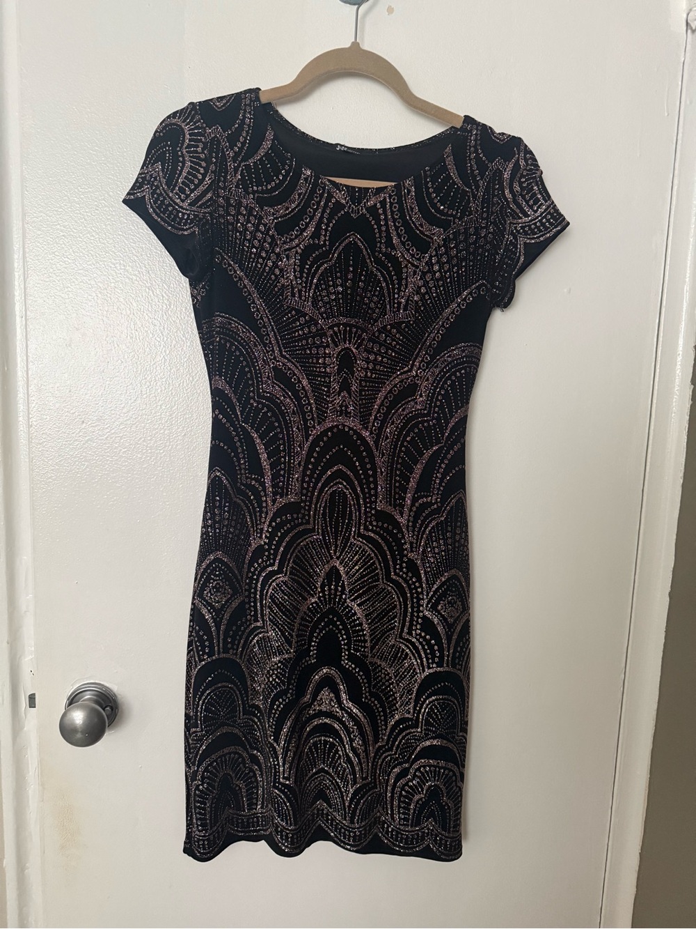 Jump Black Mini Dress with Rose Gold Patterning